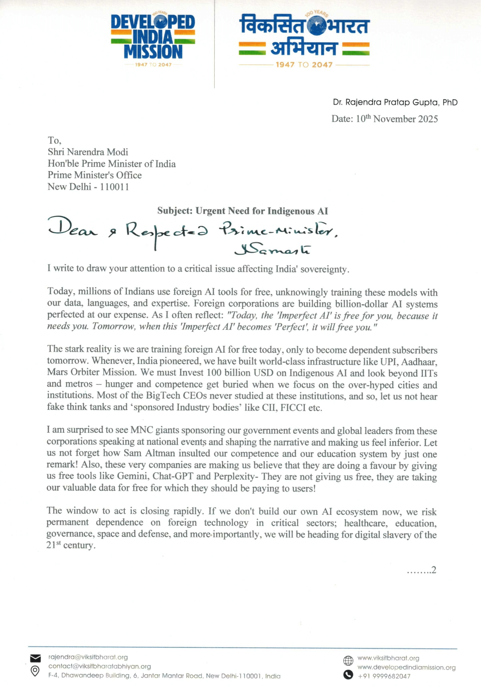 Urgent Need for Indigenous AI